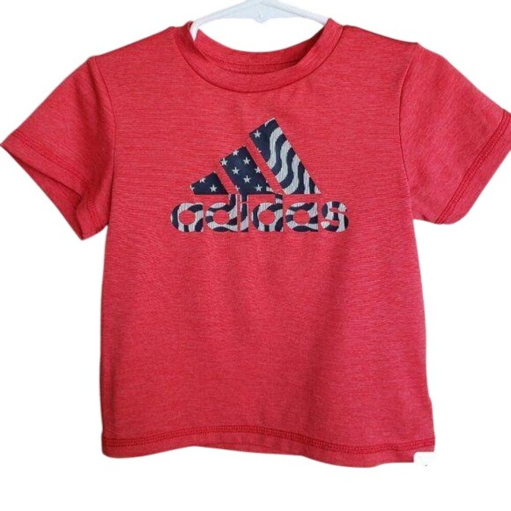 Adidas Baby Boys 18M Tee Red Patriotic Logo American Flat SS T-Shirt Athleisure